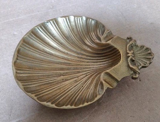 Vintage messing asbak schelpschaal uit Frankrijk, Ophalen of Verzenden, Gebruikt, Asbak