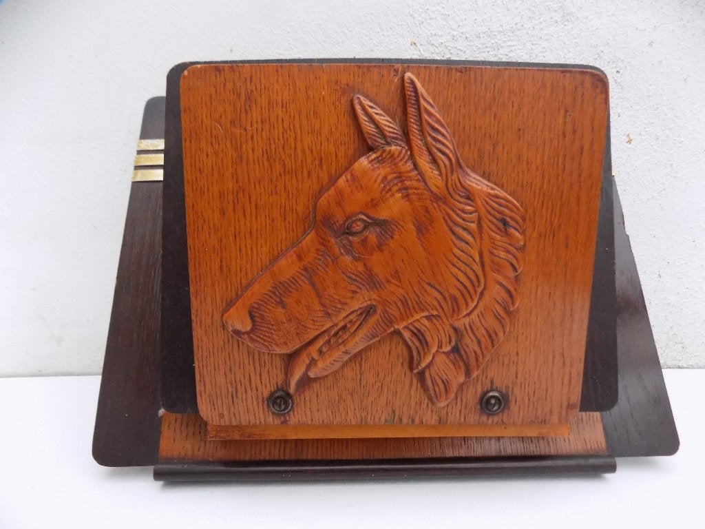 Lektuurhouder brievenhouder art deco hond hout, Ophalen of Verzenden, Gebruikt, Hout