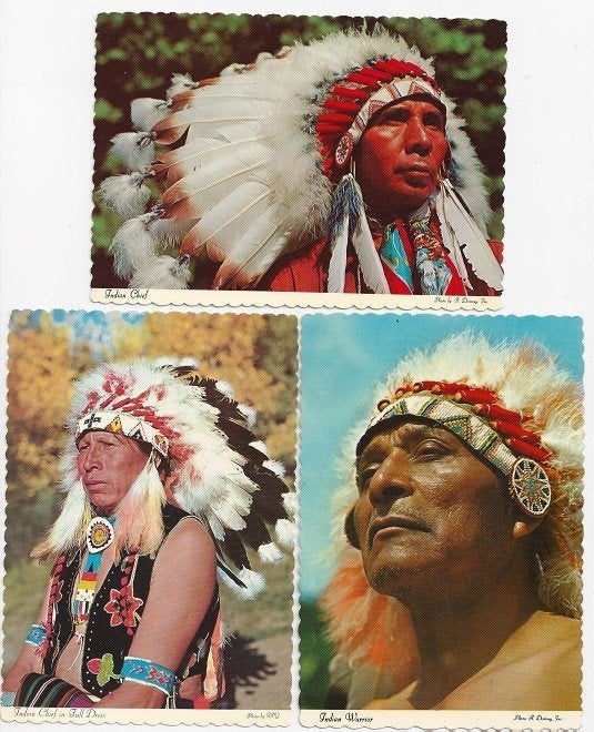 USA, set van 3 stuks fotokaarten INDIAN CHIEFS., Verzamelen, Ophalen of Verzenden, 1980 tot heden, Ongelopen, Noord-Brabant
