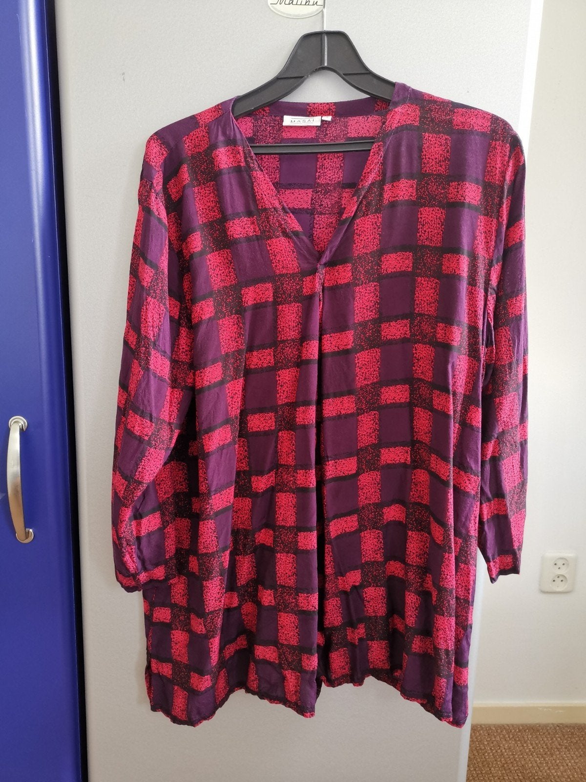 Masai tuniek/jurk, rood/paars geruit, maat XL, Maat 46/48 (XL) of groter, Ophalen of Verzenden, Zo goed als nieuw, Masai
