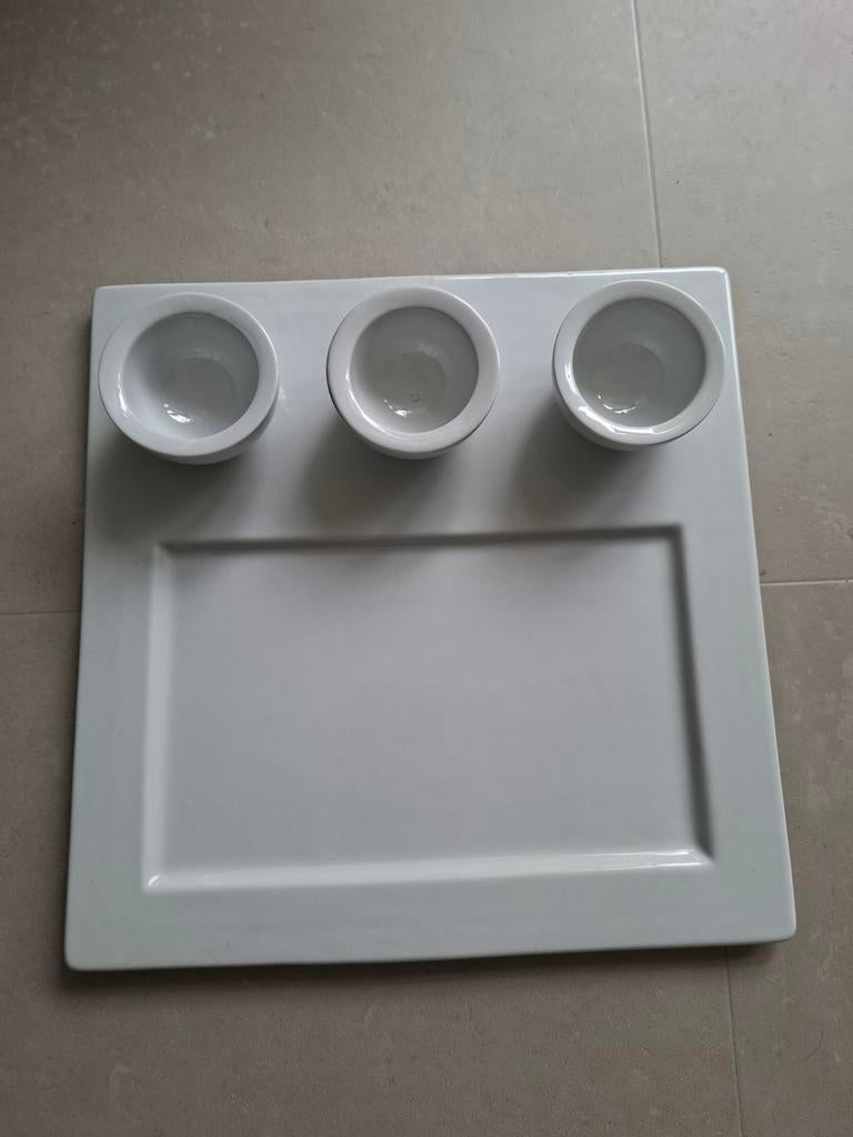 6x Porseleinen serveerschaal/bord met 3 schaaltjes - 30x30cm, Ophalen, Overige stijlen, Porselein, Schaal of Schalen