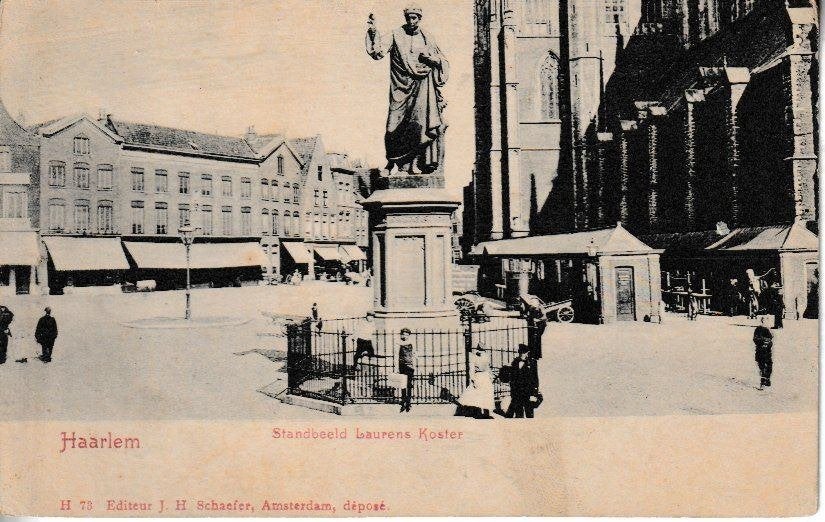 HAARLEM - STANDBEELD LAURENS KOSTER, Ophalen of Verzenden, 1920 tot 1940, Ongelopen, Noord-Holland