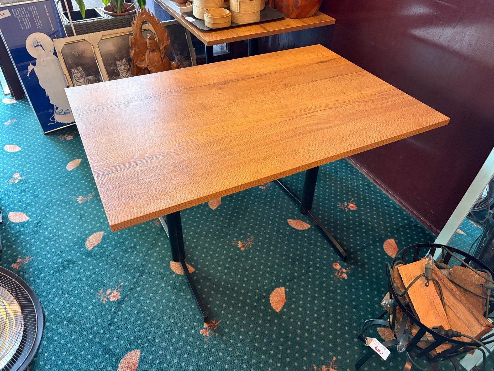 Eettafel met houten blad en metalen onderstel 120x80, Ophalen, Gebruikt, 100 tot 150 cm, 50 tot 100 cm