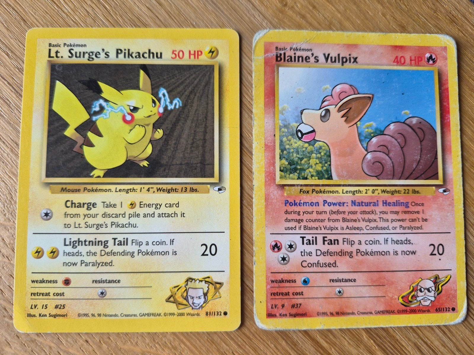 Lt. Surge's Pikachu & Blaine's Vulpix Pokémon kaarten 81&65, Ophalen, Gebruikt, Meerdere kaarten