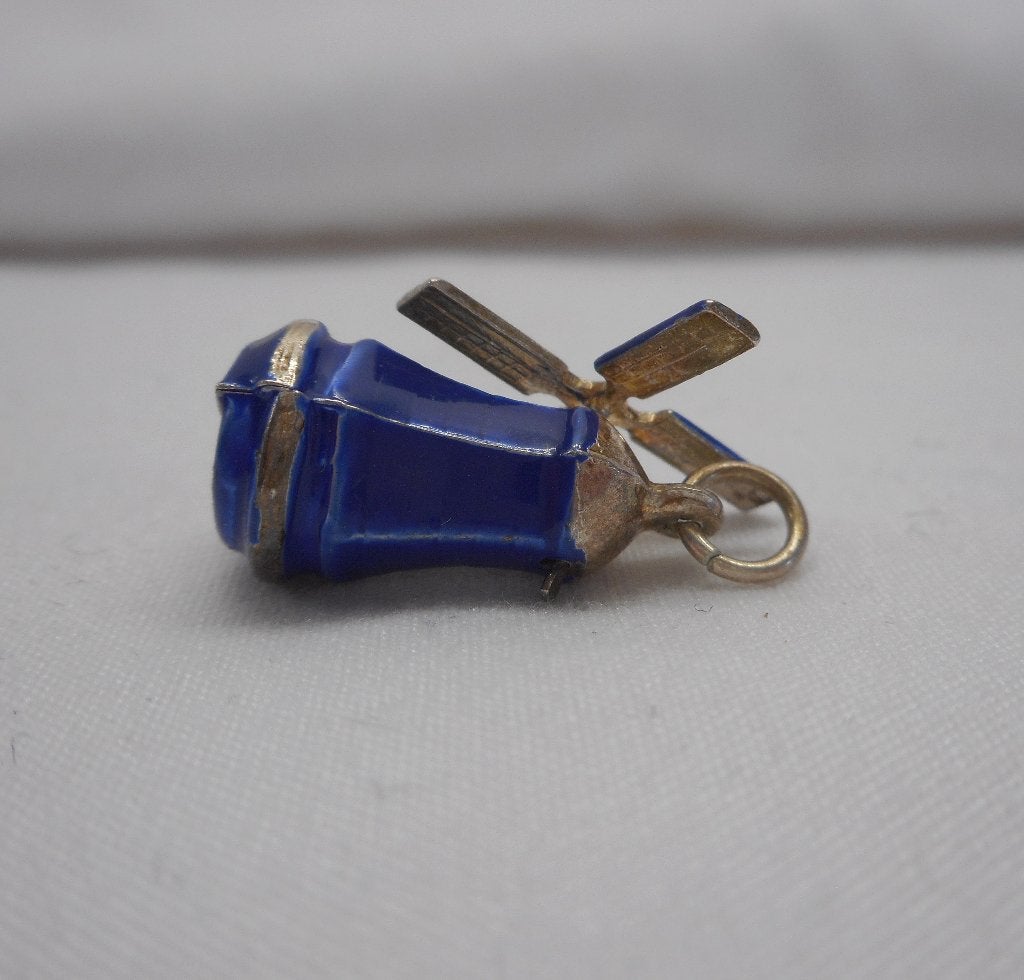 Zilveren vintage bedel molen met blauw nr.1124, Overige merken, Verzenden, Zo goed als nieuw, 1 bedel