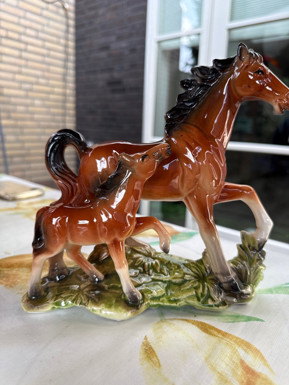Vintage Keramiek Paard met Veulen Beeldje, Ophalen of Verzenden