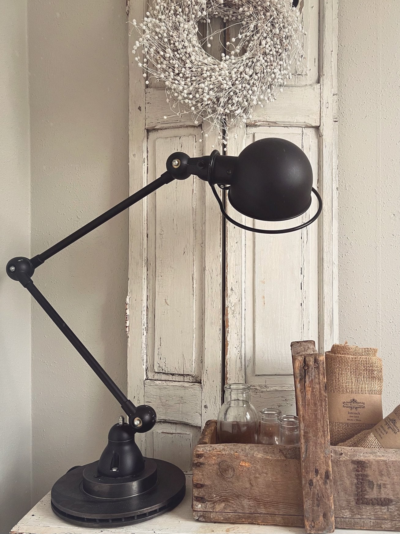 Mooie oude zwarte Jieldé lamp met 2 armen, Ophalen