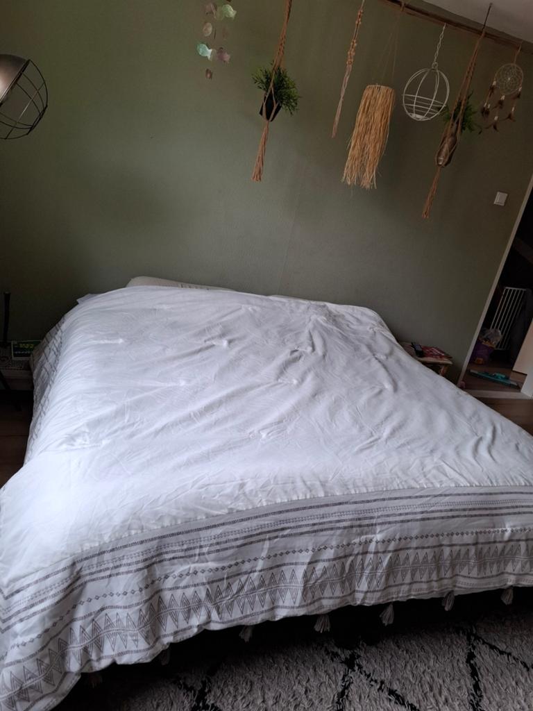Boho Sprei met Kwastjes - Zacht en Stijlvol voor Groot Bed, Gebruikt, Wit, Tweepersoons, Ophalen of Verzenden