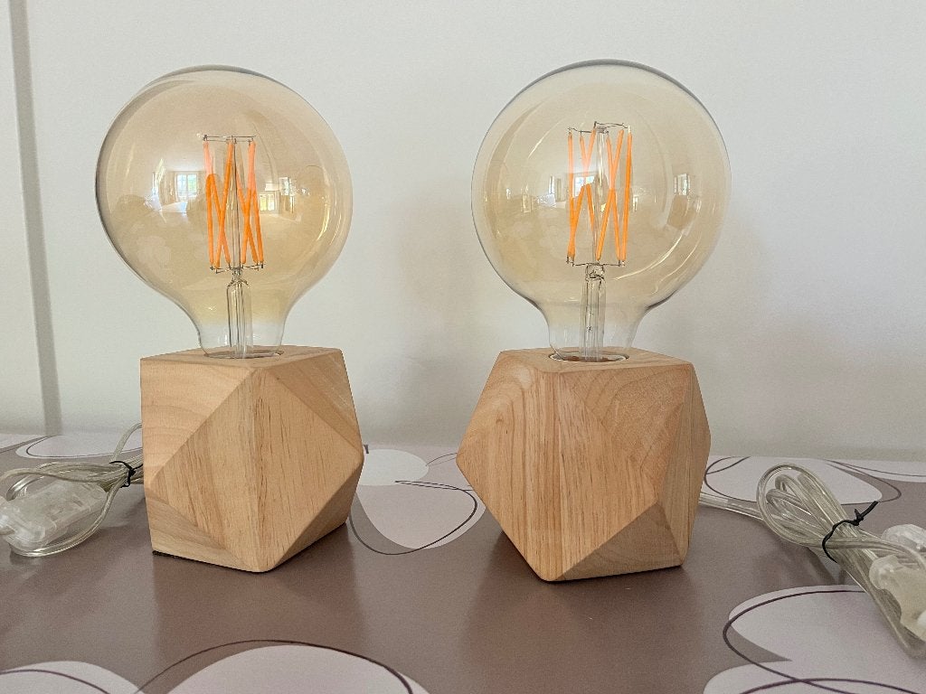 Tafellampen hout voor nachtkastje of dressoir, Zo goed als nieuw, Inclusief lichtbron, Hout, E27 (groot)