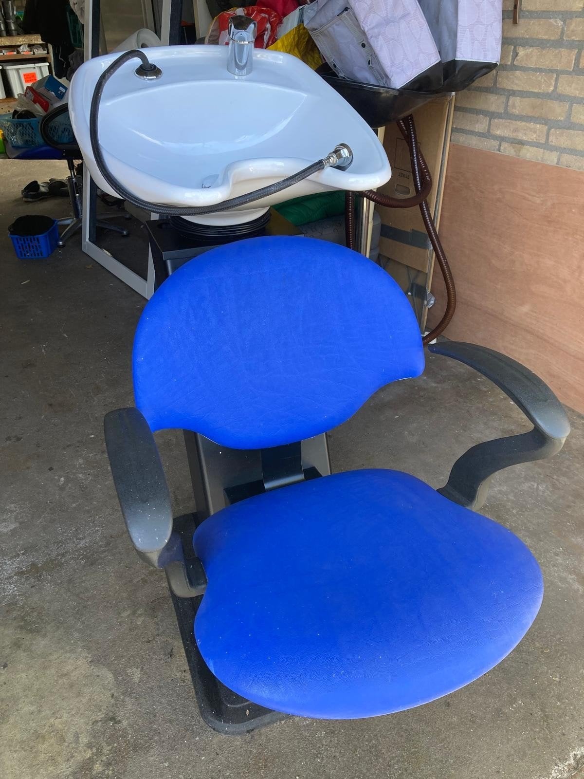 Kapperswasbak met stoel - Blauw en Wit, Ophalen of Verzenden