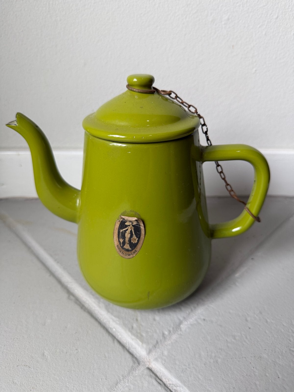 Grand’mere groen emaille theepot, Antiek en Kunst, Ophalen of Verzenden