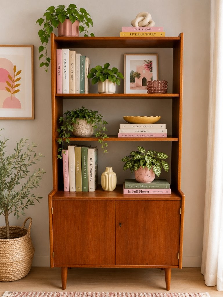 Scandinavische mid century boekenkast/ wandkast, Huis en Inrichting, Kasten | Wandmeubels, Ophalen, Gebruikt, Met deur(en), Teakhout