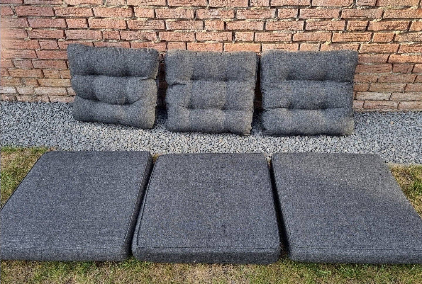 Set van 6 grijze tuinkussens voor loungebank/stoelen, Ophalen, Zo goed als nieuw