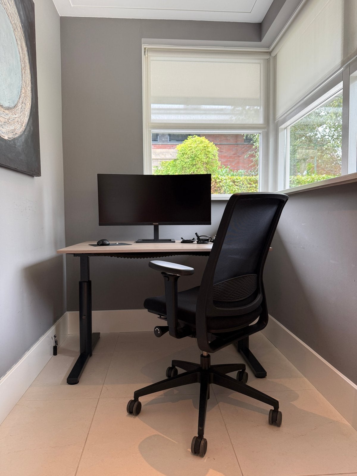 Complete Gispen thuiswerkplek – stoel/ bureau/scherm/muis., Ophalen, Gispen, Zo goed als nieuw, Computerbureau