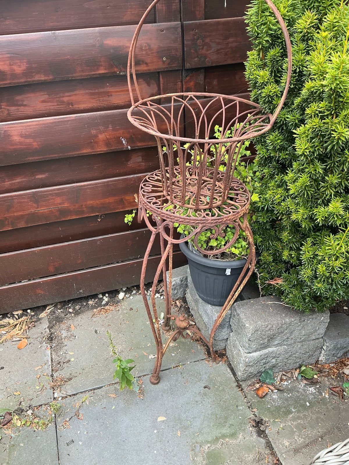 Decoratieve metalen plantenstandaard / bloempot houder, Gebruikt, Minder dan 60 cm, Rond, Ophalen of Verzenden