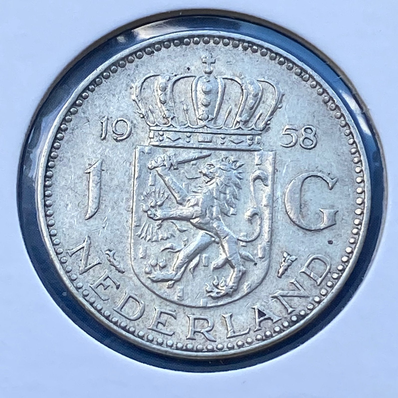 1 Gulden Zilver uit 1958 van Juliana, Postzegels en Munten, Munten | Nederland, 1 gulden, Koningin Juliana, Verzenden, Zilver