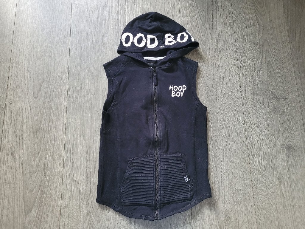 Z8 zwarte stoffen bodywarmer/ vest maat 128/134 ~ WM3014, Gebruikt, Ophalen of Verzenden, Jongen, Z8