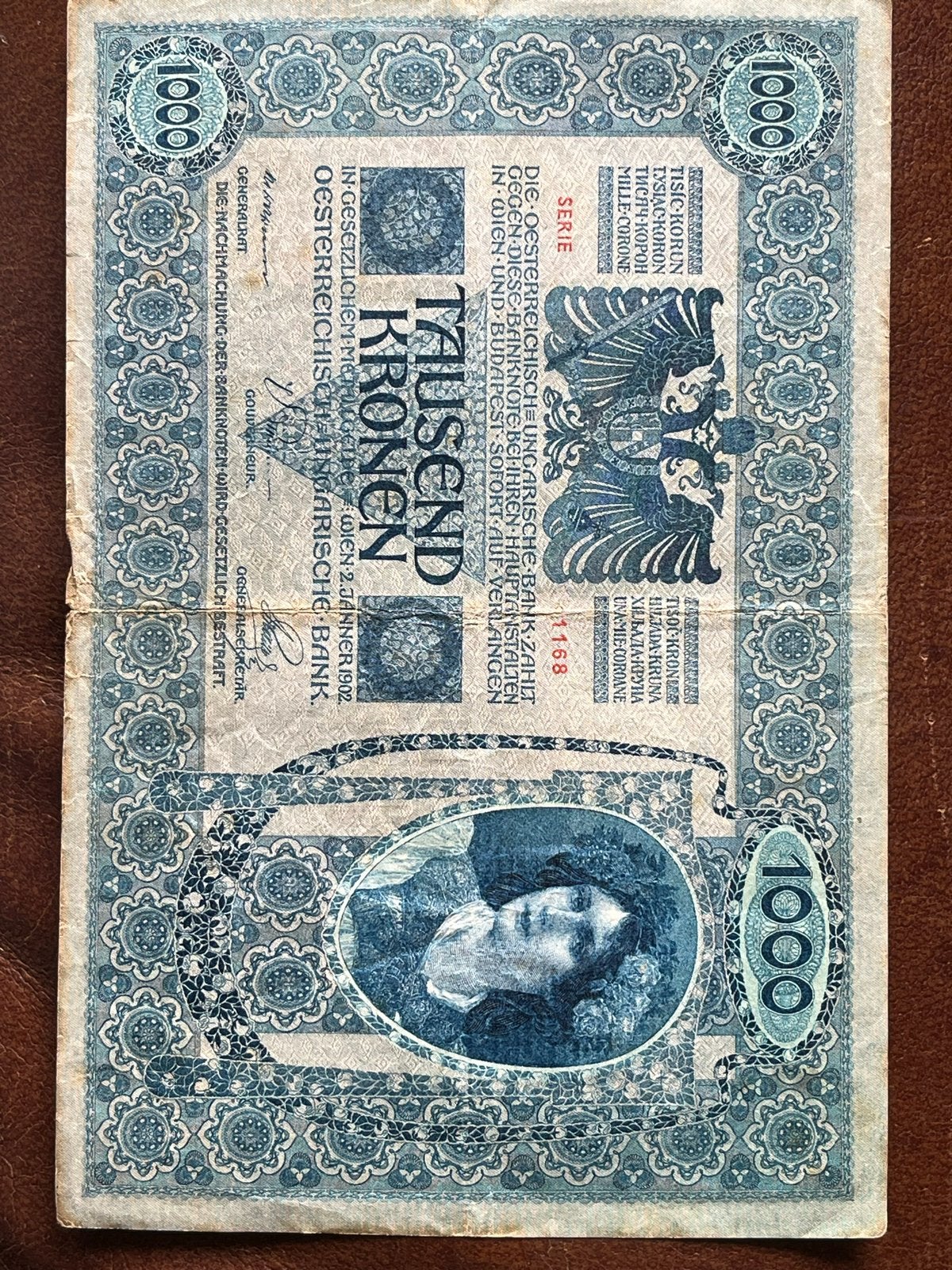 Oostenrijk-Hongaarse 1000 Kronen bankbiljet 1902, Postzegels en Munten, Ophalen of Verzenden, Oostenrijk, Los biljet