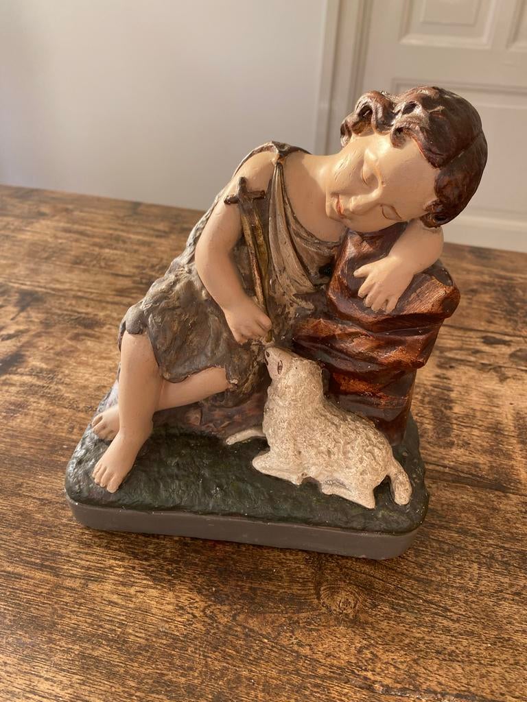 Brocante beeld - Johannes de doper met het lam Gods - gips, Antiek en Kunst, Ophalen of Verzenden