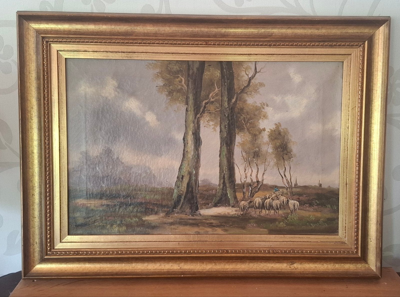 Typisch Nederlands Landschap in olieverf, Antiek en Kunst, Ophalen of Verzenden