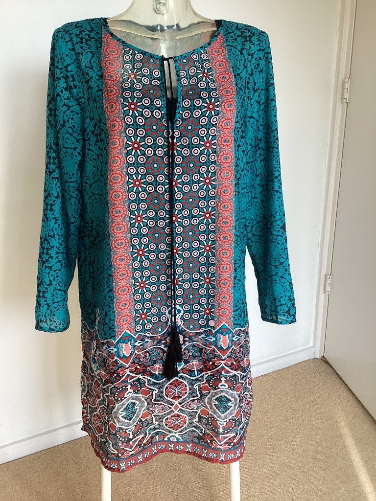 Vrolijke boho, Ibiza, hippy tuniek mt L , SALE, Meerkleurig, Maat 42/44 (L), Ophalen of Verzenden, Zo goed als nieuw