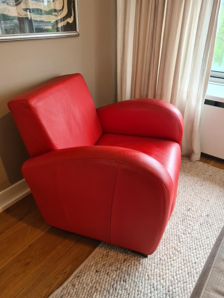 Rode leren fauteuil stoel design, Ophalen, Gebruikt, Eenpersoons, 75 tot 100 cm