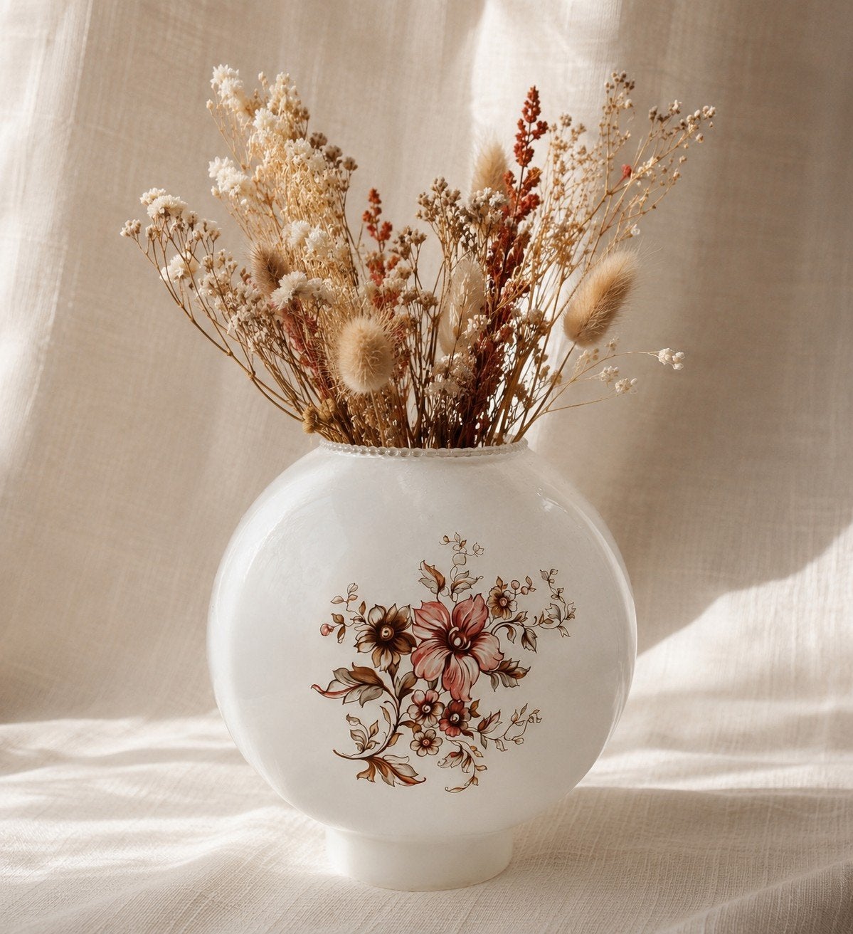 Vintage opaline glazen vaas/ lampenkap –bloemendecor – retro, Ophalen of Verzenden