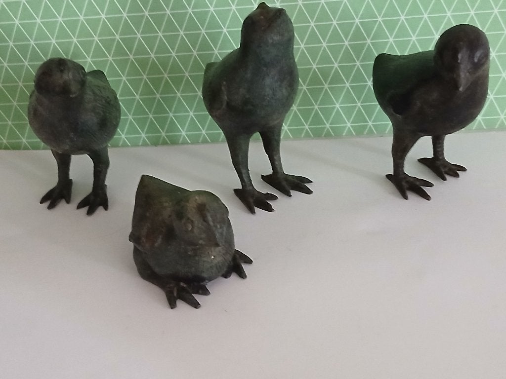 4 Bronzen Vogels, Verzamelen, Beelden en Beeldjes, Ophalen of Verzenden, Gebruikt, Dier