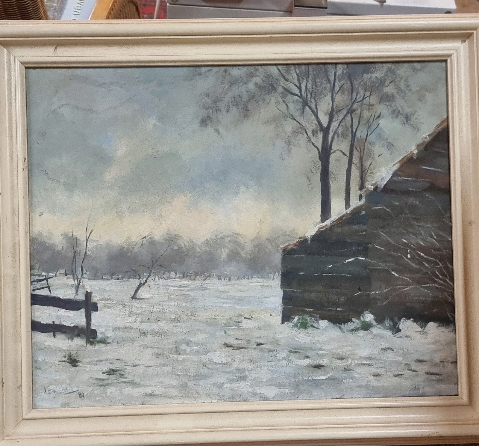 Schilderij 'Drenthe te Ruinen' - Winterlandschap 60x51cm, Ophalen of Verzenden