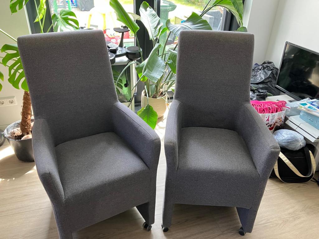 2 eetkamer stoelen, Huis en Inrichting, Stoelen, Ophalen, Zo goed als nieuw, Grijs