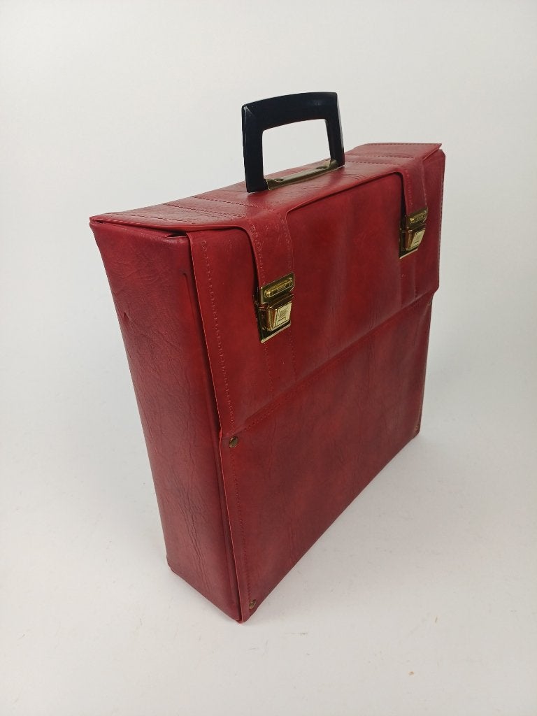 VINTAGE platenkoffer origineel jaren ’70 leermotief, Cd's en Dvd's, Ophalen of Verzenden, Gebruikt, 12 inch