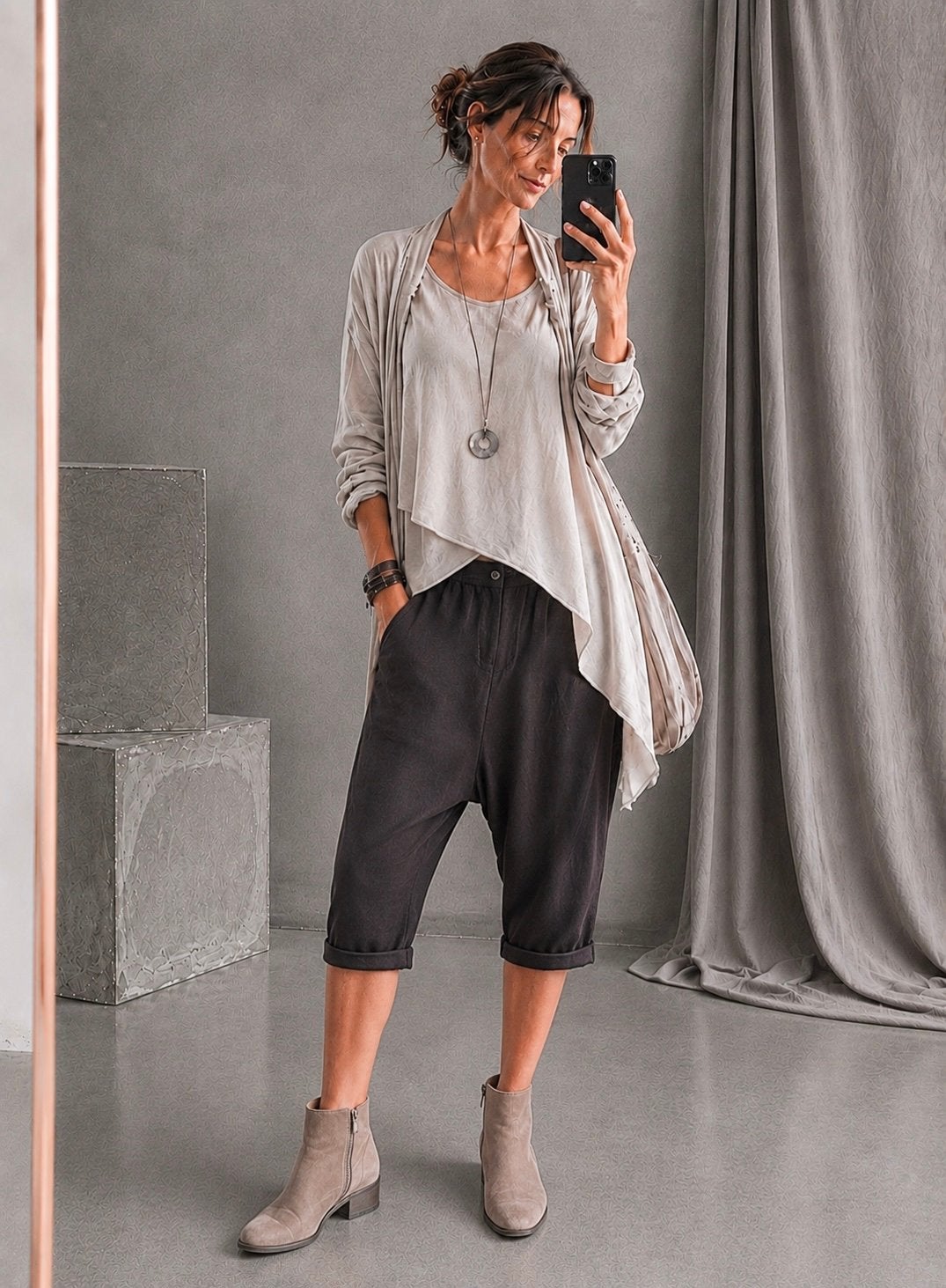 Sarah Pacini Capri Harem Broek - Taupe, Maat 1, Bruin, Verzenden, Nieuw, Driekwart