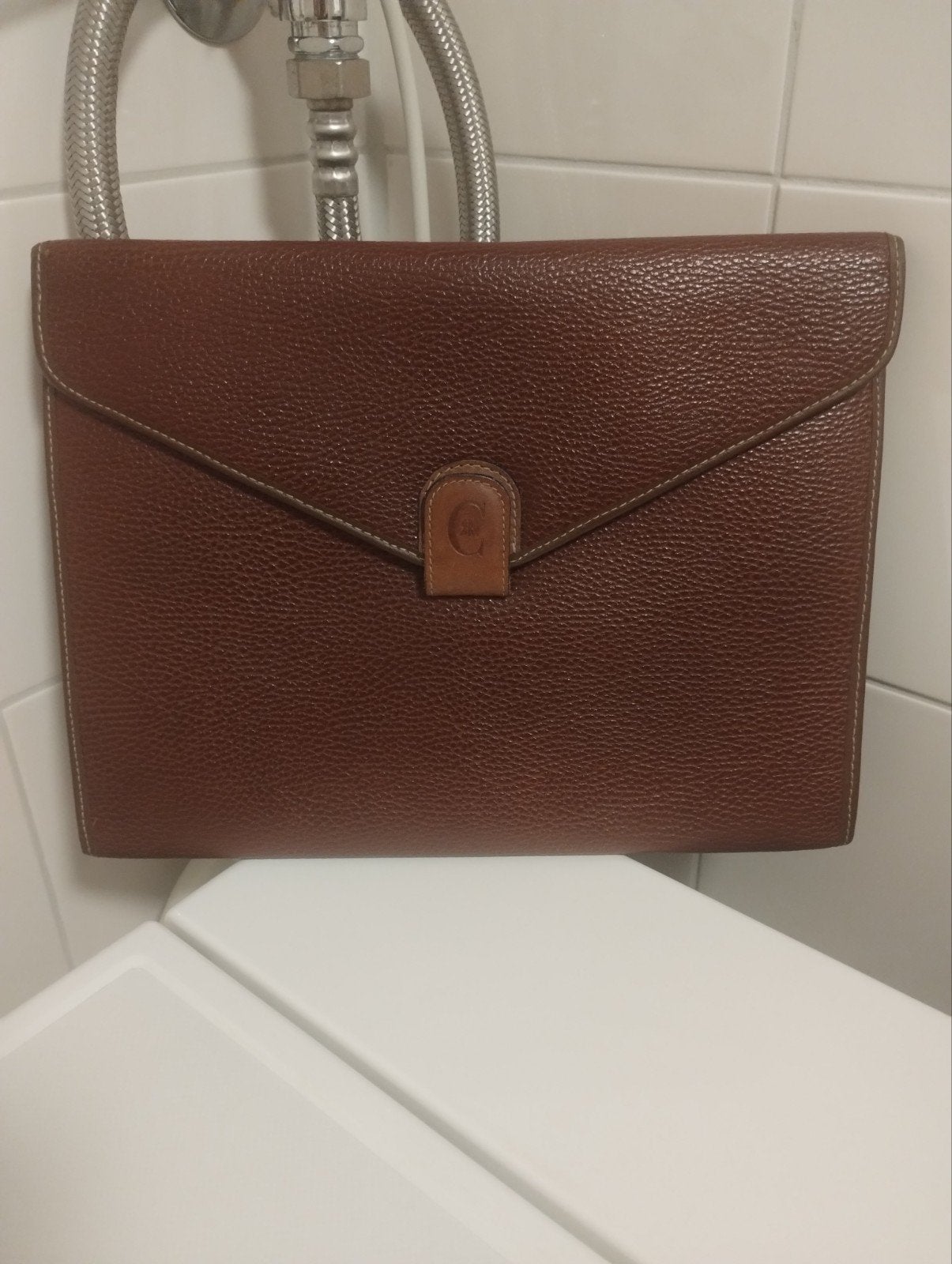 Vintage Nino Cerruti Lever otarès leren pochette TBEG, Bruin, Minder dan 40 cm, Nieuw, Minder dan 35 cm