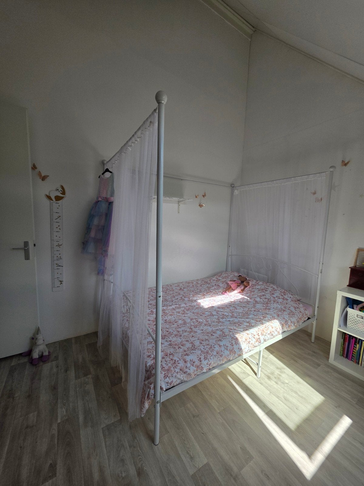 Hemelbed 140x200, Huis en Inrichting, Ophalen, Gebruikt, Wit, Tweepersoons