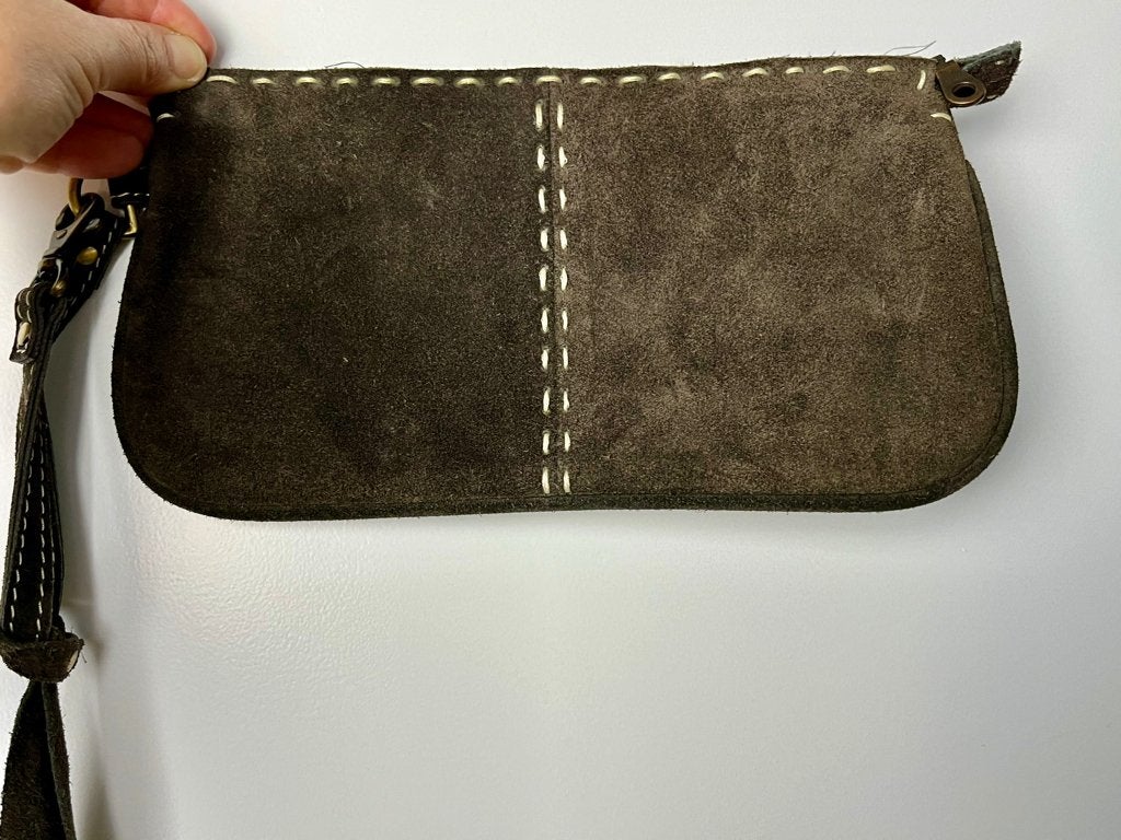 Clutch | Tas | Tasje | Bruin | Suede | Etui | Toilettas Leer, Ophalen, Nieuw, Bruin, Avondtasje