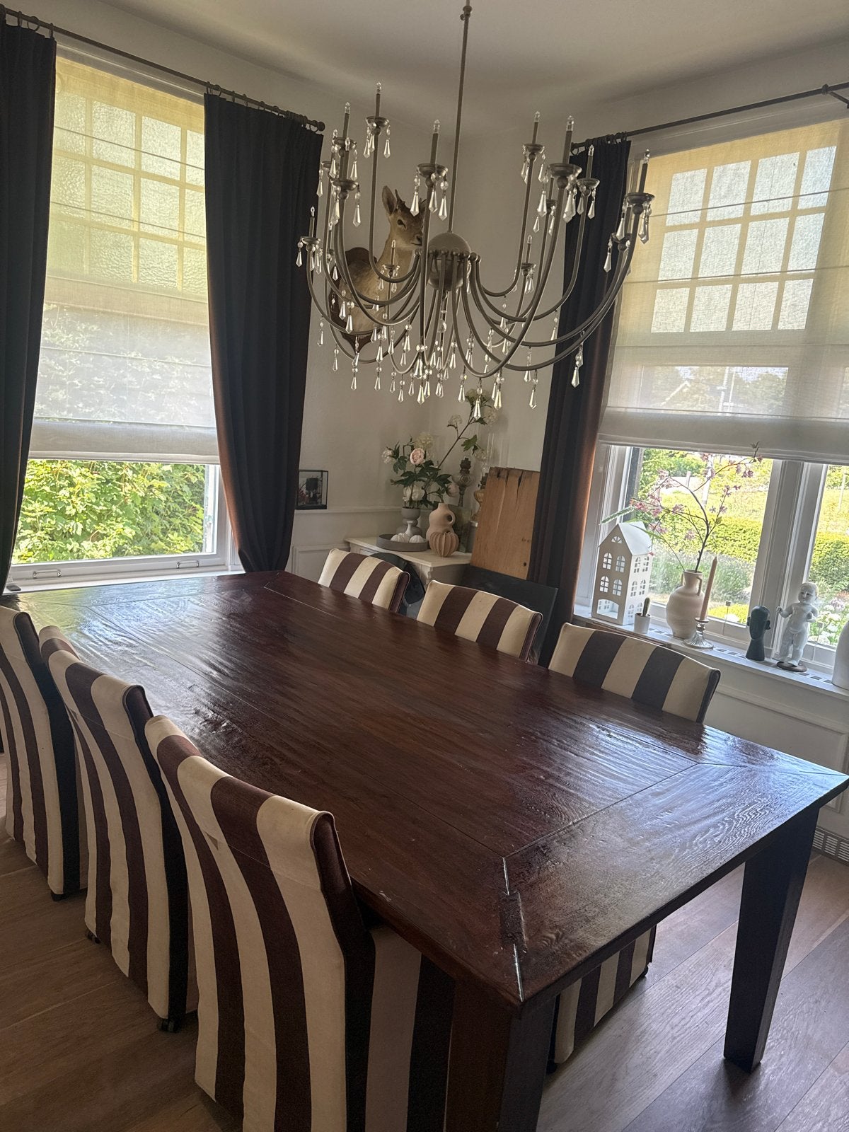 Massief houten eettafel met 6 comfortabele stoelen, Huis en Inrichting, Ophalen, Gebruikt, 100 tot 150 cm, 200 cm of meer