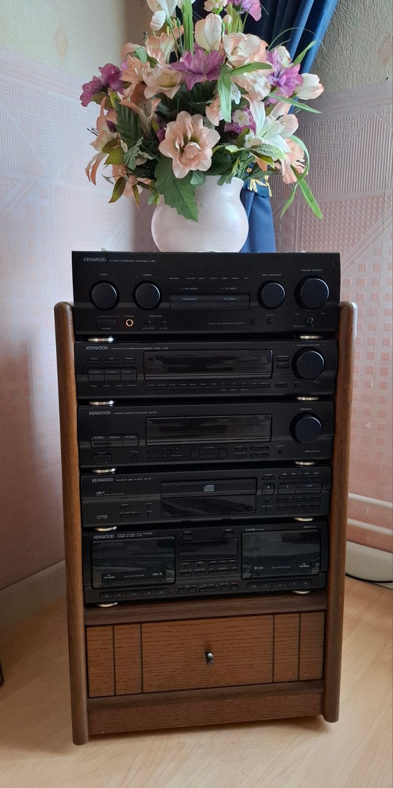 Bose surround set met Kenwood muziekinstallatie en eikenkast, Gebruikt, Losse componenten, Tuner of Radio, Ophalen