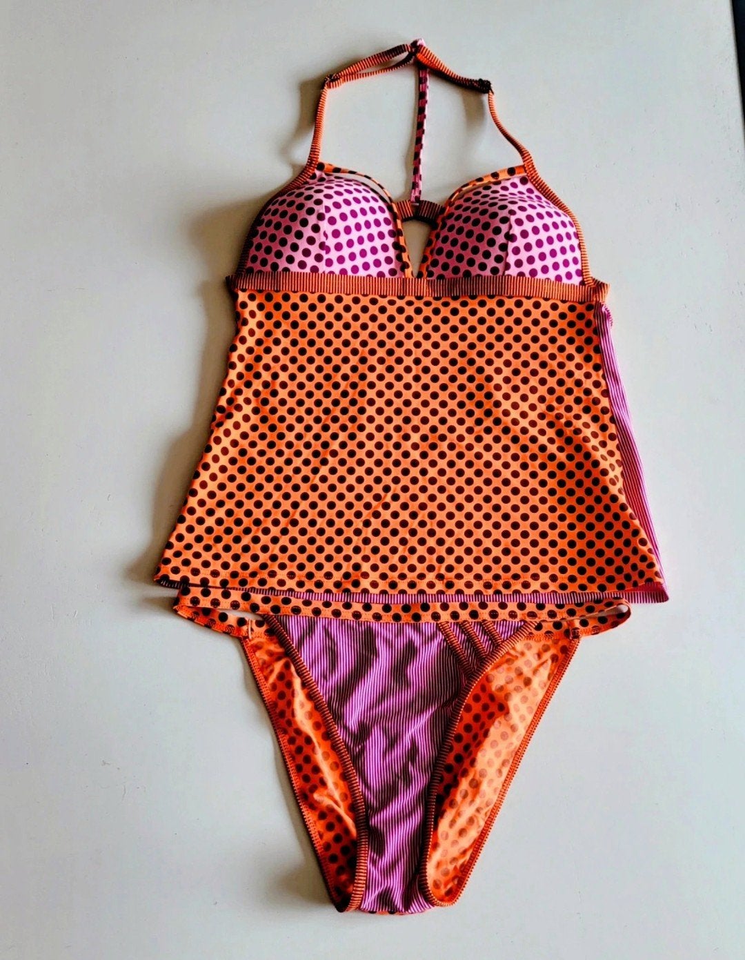 Tankini set met stippen en strepen - oranje/roze, Marlies Dekkers, Oranje, Ophalen of Verzenden, Zo goed als nieuw