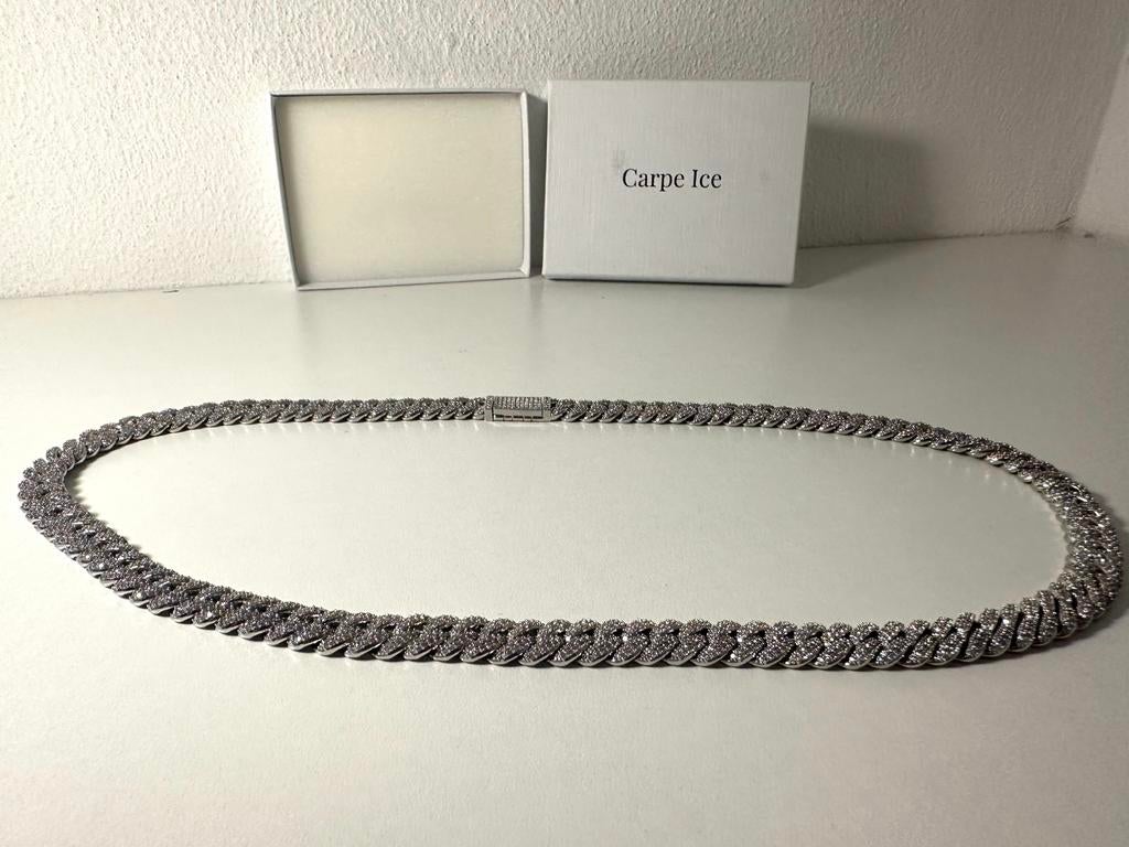 Carpe Ice Cuban Link 10mm 60cm Zilver Iced Out Nieuwstaat, Ophalen, Zo goed als nieuw, Zilver