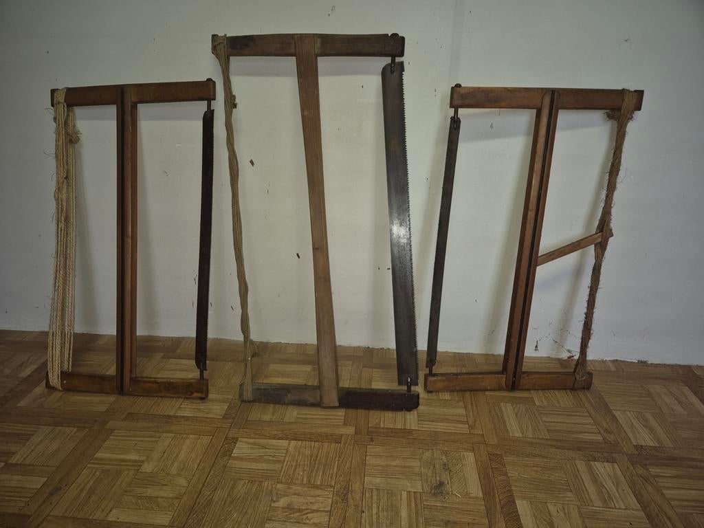 Set van 3 antieke hand spanzagen met spanframe - decoratief, Ophalen of Verzenden