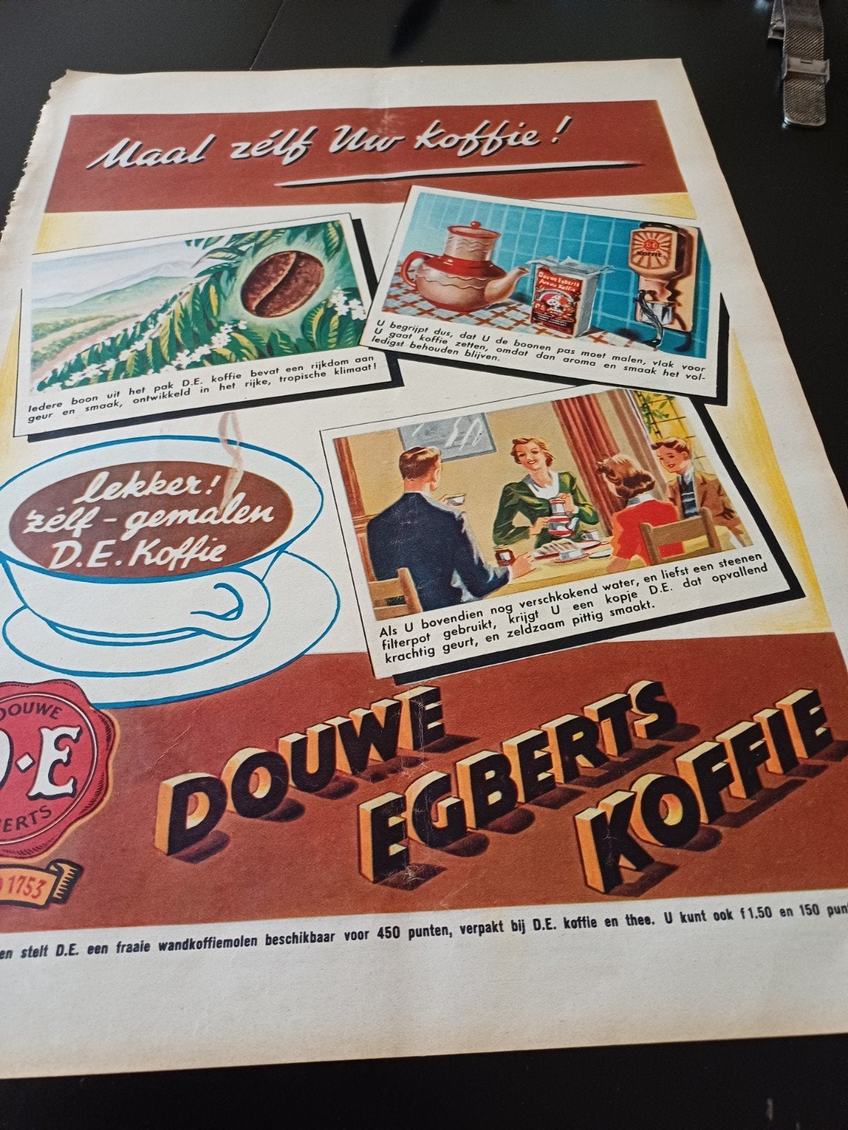 paginagrote kleuren advertentie van Douwe Egberts 1939, Ophalen of Verzenden, Zo goed als nieuw