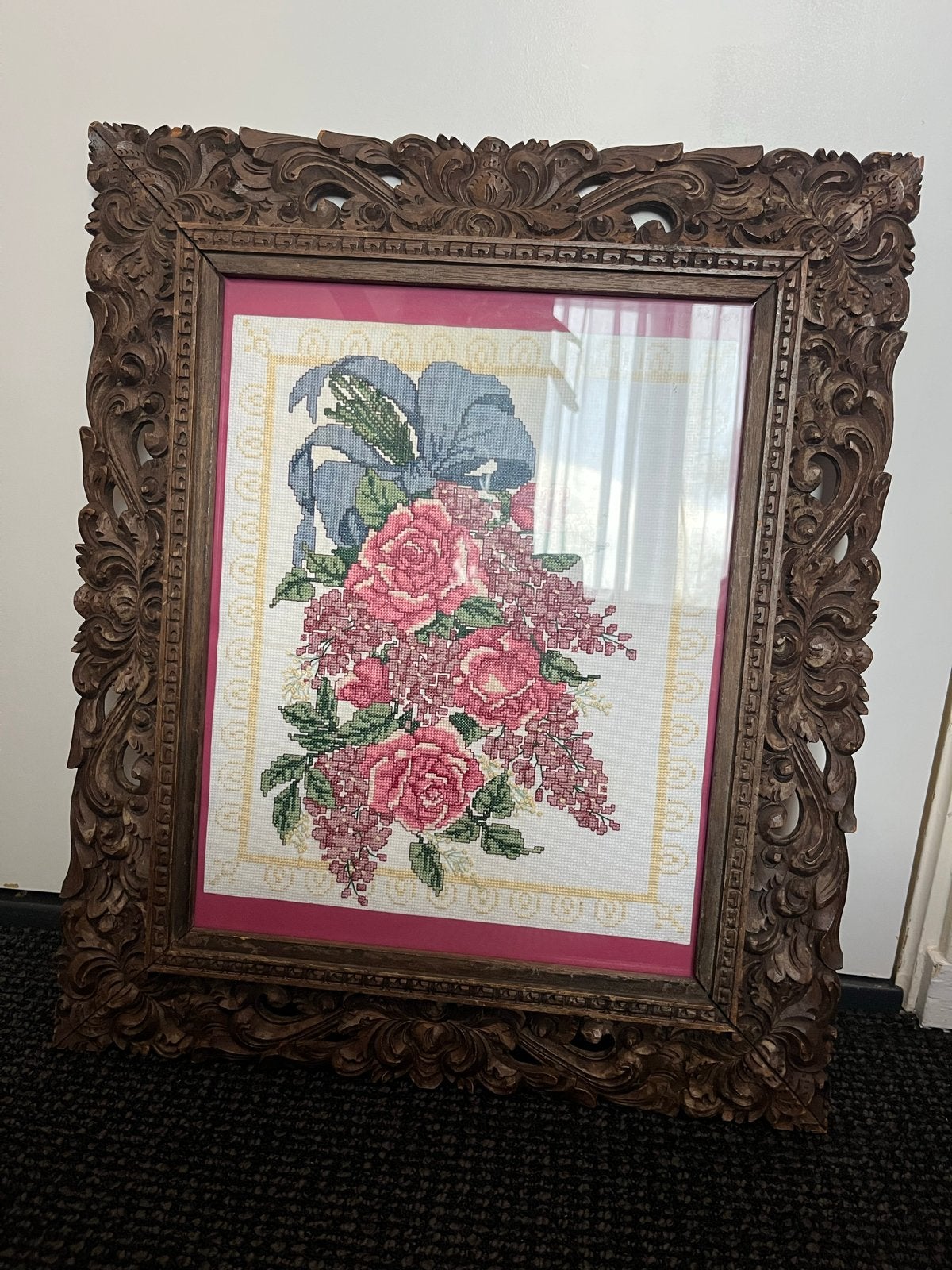 Prachtige houten lijst met uitgesneden details (46x53 cm), Ophalen, Bruin, Gebruikt, Schilderijlijst