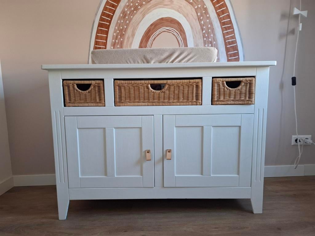 Witte XL Commode met Rotan manden - babykamer, Ophalen, 50 tot 70 cm, 100 cm of meer, Zo goed als nieuw