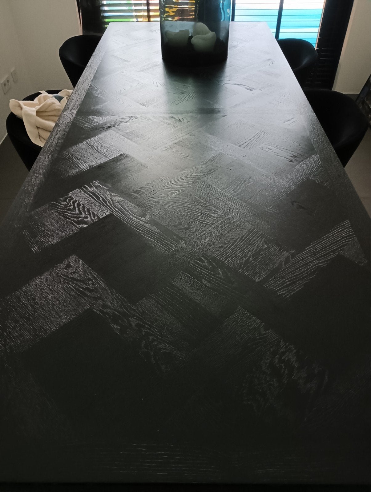 Goossens eettafel visgraat zwart, Gebruikt, 50 tot 100 cm, Vier personen, Rechthoekig
