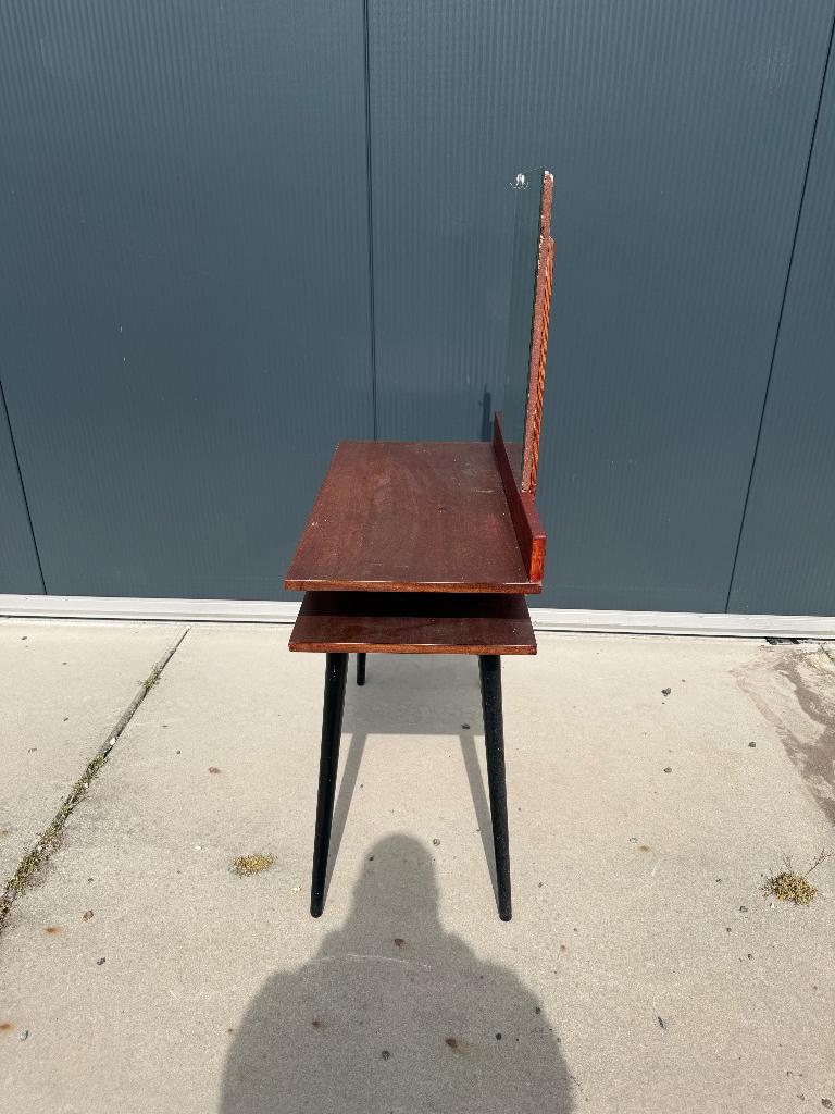Vintage kaptafel met spiegel – mid century teak, Ophalen, Gebruikt, Glas, 150 tot 200 cm