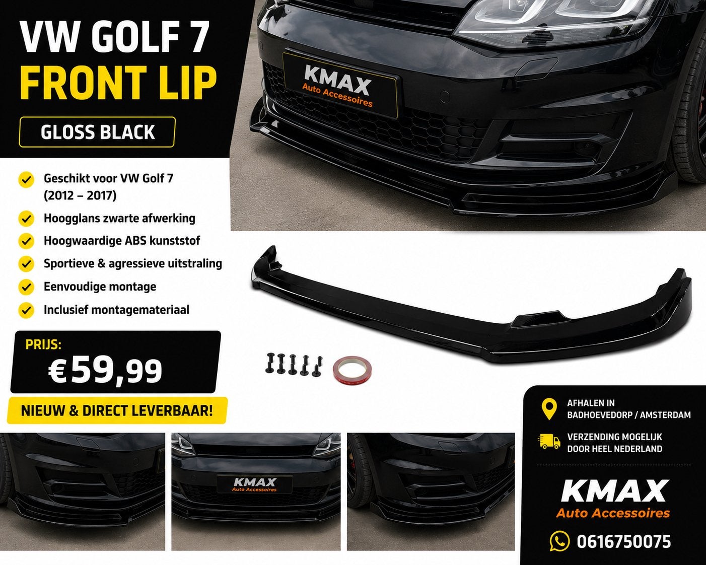VW Golf 7 / 7.5 Front Lip, Auto diversen, Tuning en Styling, Ophalen of Verzenden