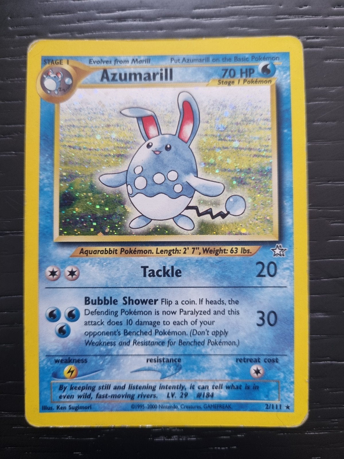 Azumarill 2/111 neo genesis , holo rare * € 15, Ophalen of Verzenden, Gebruikt, Losse kaart, Foil