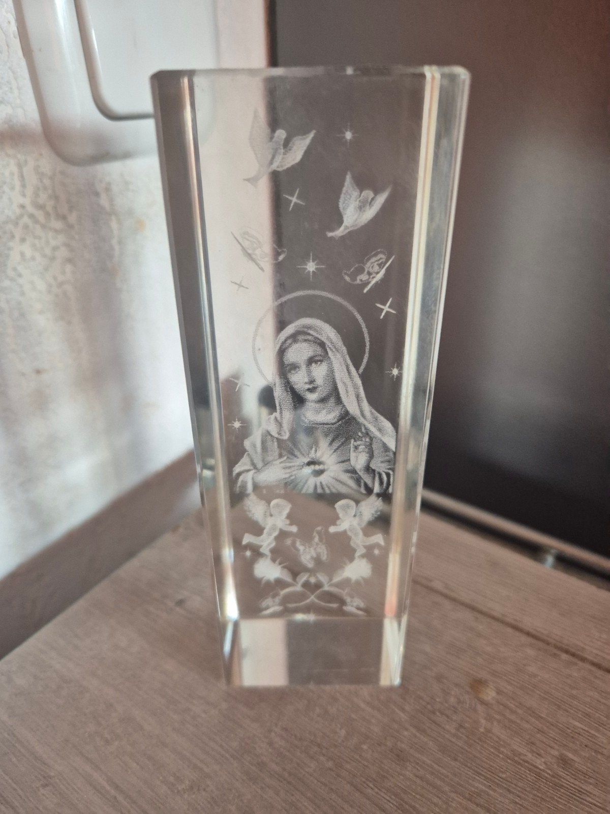 3d glazen blok met maria, Ophalen of Verzenden