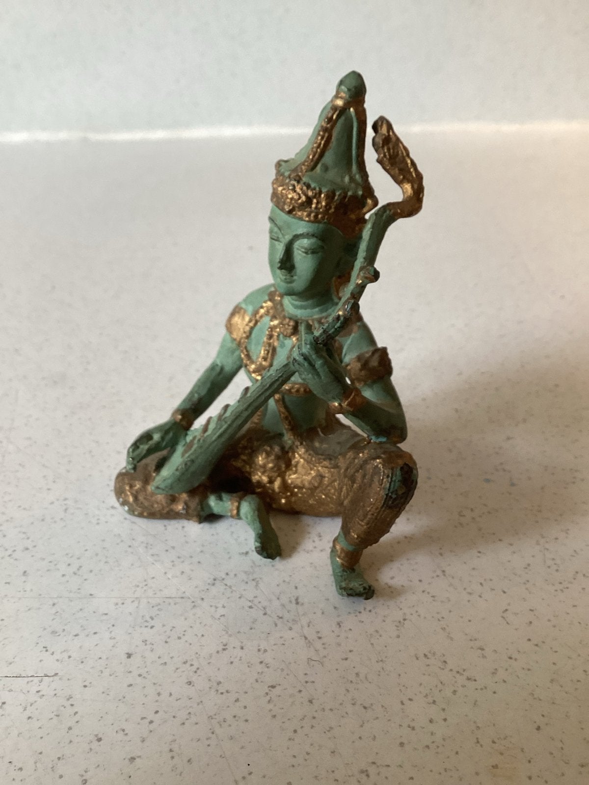 Vintage bronzen beeldje van muzikant - Aziatisch, Minder dan 20 cm, Ophalen of Verzenden, Beeld, Klassiek