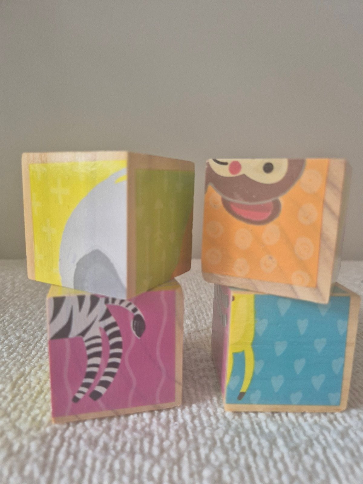 Houten Blokpuzzel Dieren , 4 blokjes baby puzzel, Kinderen en Baby's, Ophalen of Verzenden, Gebruikt